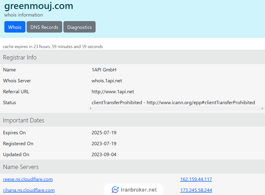 استعلام دامنه سایت صرافی گرین موج در whois