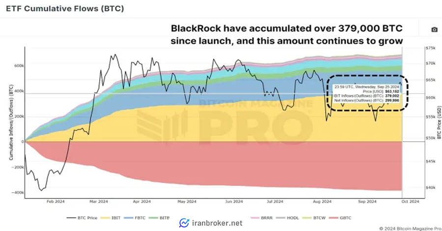 بلک راک به تنهایی تنها در چند ماه بیش از 379000 BTC انباشت کرده است.