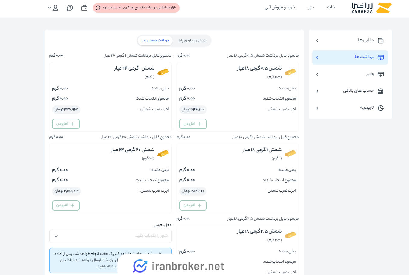 تحویل فیزیکی طلا توسط پلتفرم زرافزا