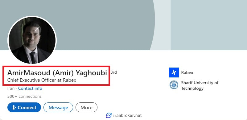 صفحه لینکدین مدیرعامل صرافی رابکس