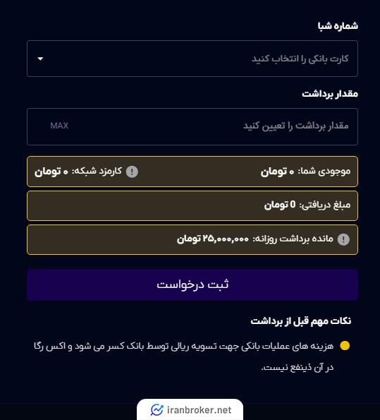 برداشت ریالی صرافی ایکس رگا