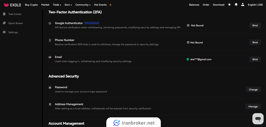 امنیت حساب کاربری صرافی اکسولو