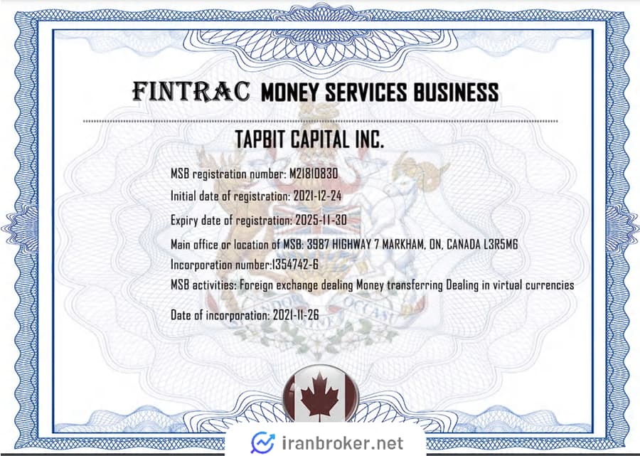 مجوز MSB تپ بیت از کانادا