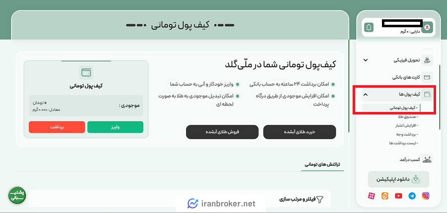 شارژ کیف پول ملی گلد