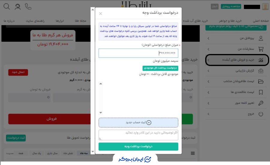 برداشت وجه در بازار طلا