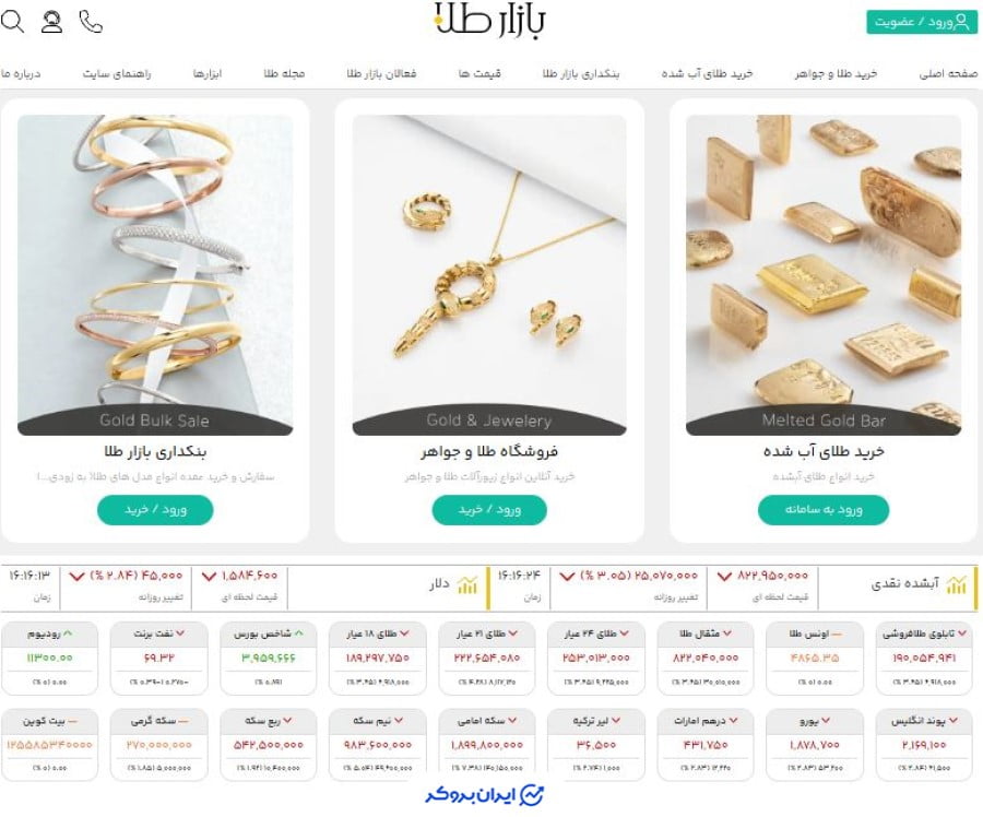 صفحه اصلی سایت بازار طلا