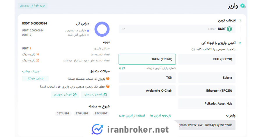 واریز تتر کوینکس
