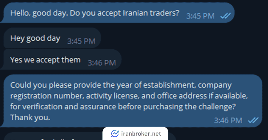 چت مدیریت ترید مای مانی در رابطه با خدمات به ایران