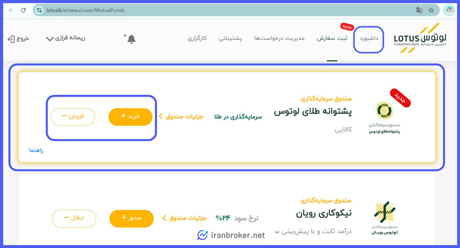 صدور و ابطال صندوق طلای لوتوس از سایت تأمین سرمایه لوتوس