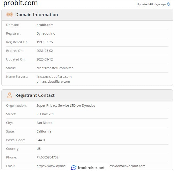 استعلام URL سایت پروبیت در who is
