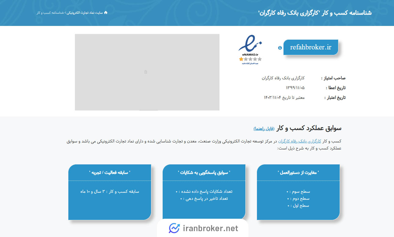 مجوز نماد تجارت الکترونیک کارگزاری رفاه