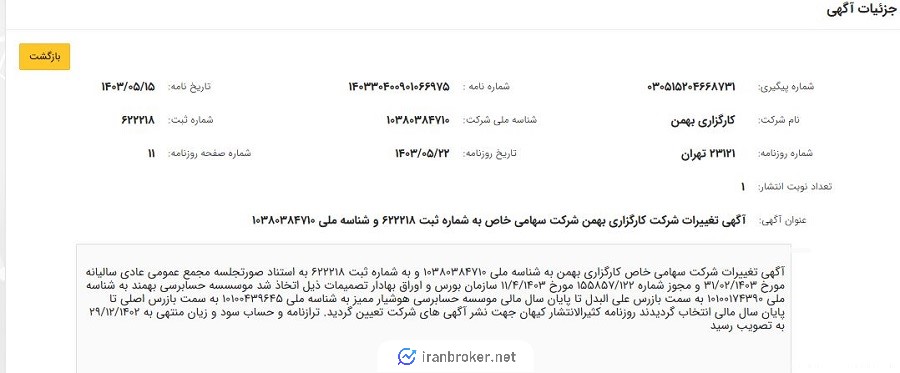 اعضای هیئت مدیره کارگزاری بهمن