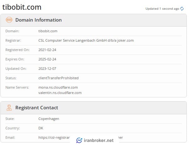 استعلام URL سایت صرافی تیبوبیت در who is