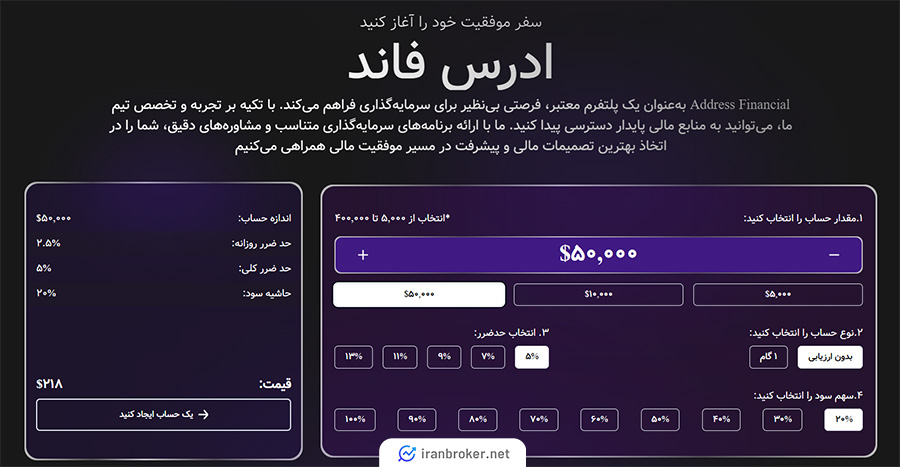 حساب فاند ترید بروکر آدرس فایننشال