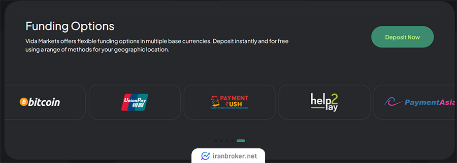 واریز و برداشت در بروکر ویدا مارکتس