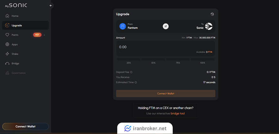اتصال کیف پول برای تبدیل فانتوم به سونیک