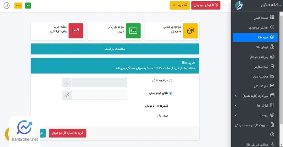 صفحه خرید طلا در پلتفرم طلاین