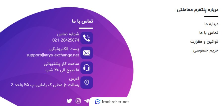 پشتیبانی صرافی آریا اکسچنج  