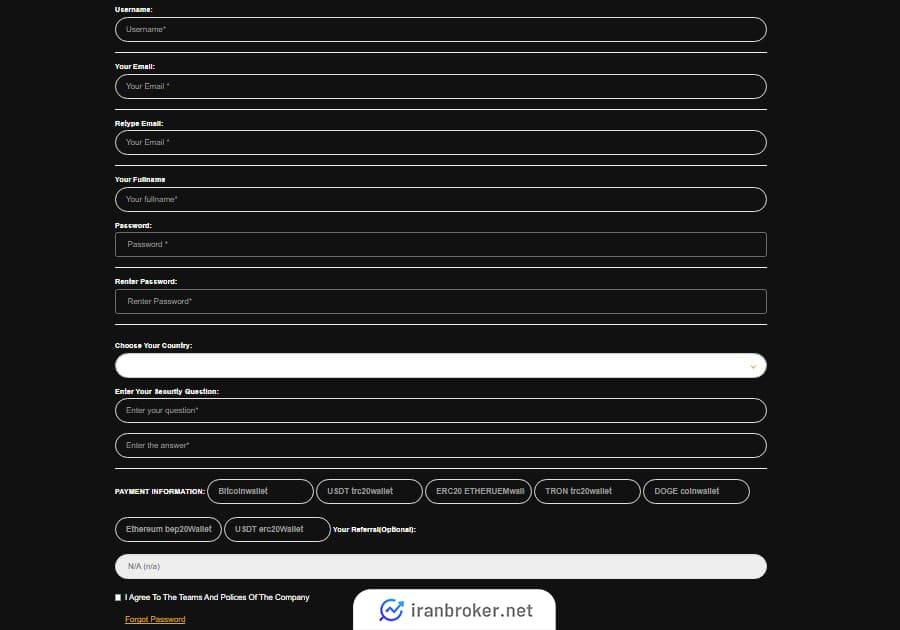 فرم ثبت نام بروکر Bitfinance