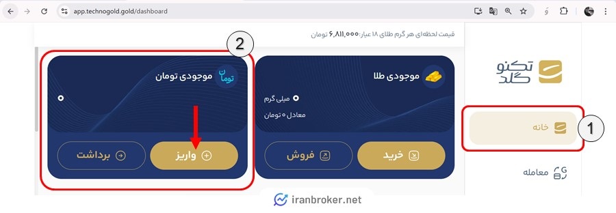 واریز در پلتفرم تکنوگلد