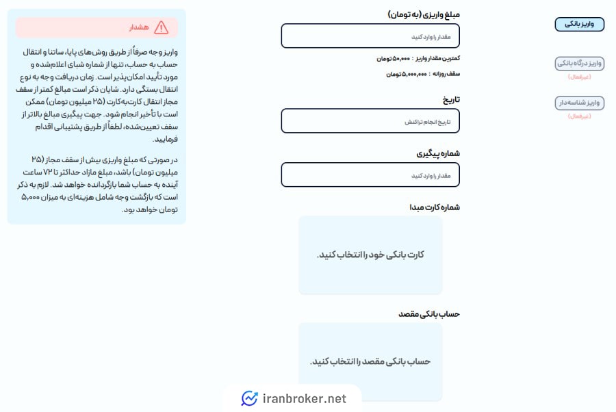 واریز در صرافی بیت یک