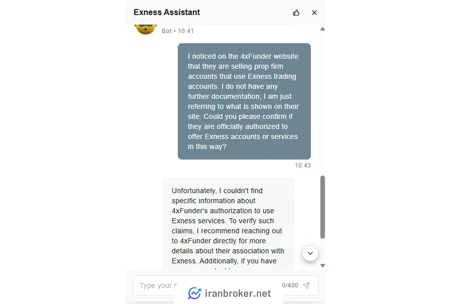 استعلام همکاری پراپ فور ایکس فاندر با بروکر Exness