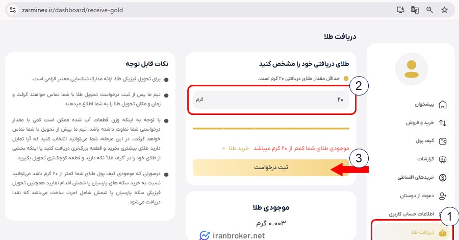 دریافت فیزیکی طلا از زرمینکس