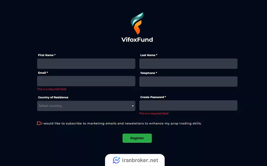 فرم ثبت نام ویفاکس فاند
