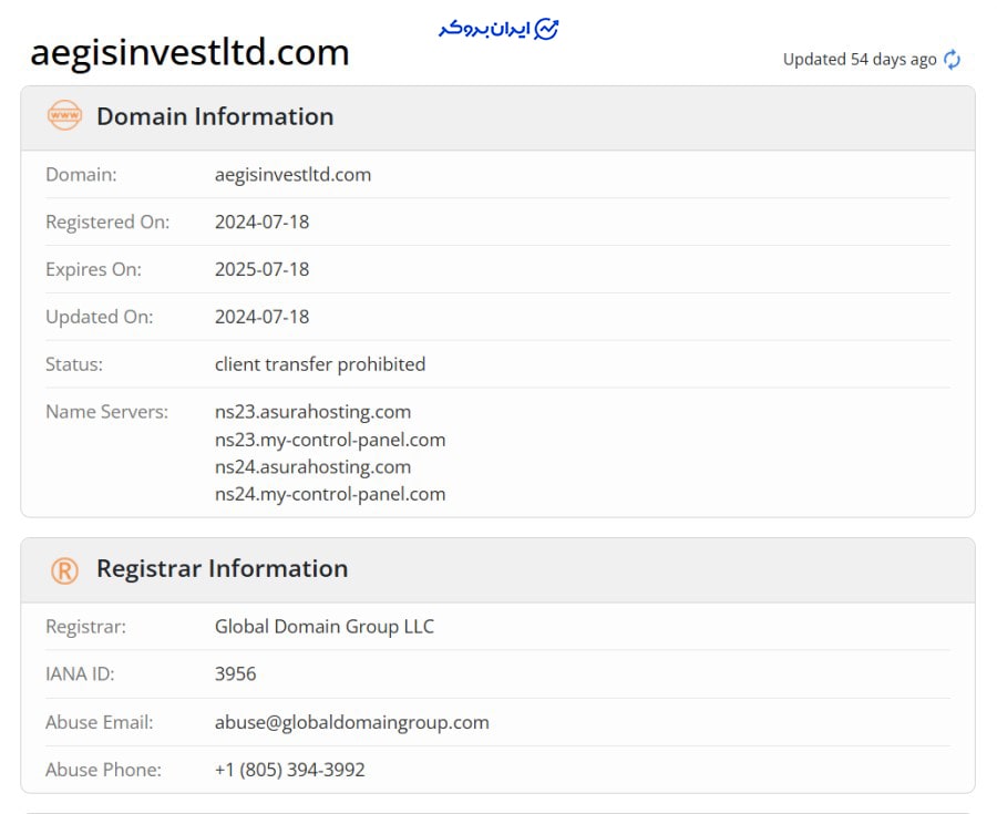 دامنه سایت AEGIS INVEST LIMITED
در who is
