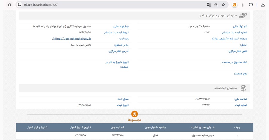 اطلاعات ثبتی صندوق آسان
