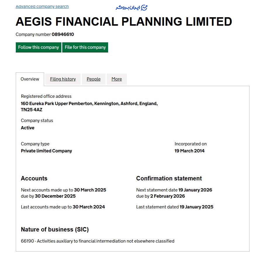 استعلام شرکت ثبتی AEGIS INVEST LIMITED
