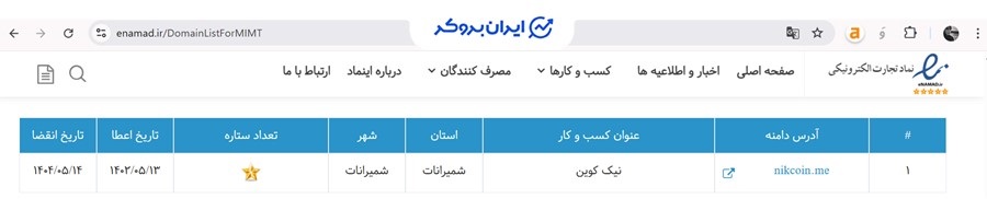 استعلام اینماد نیک کوین