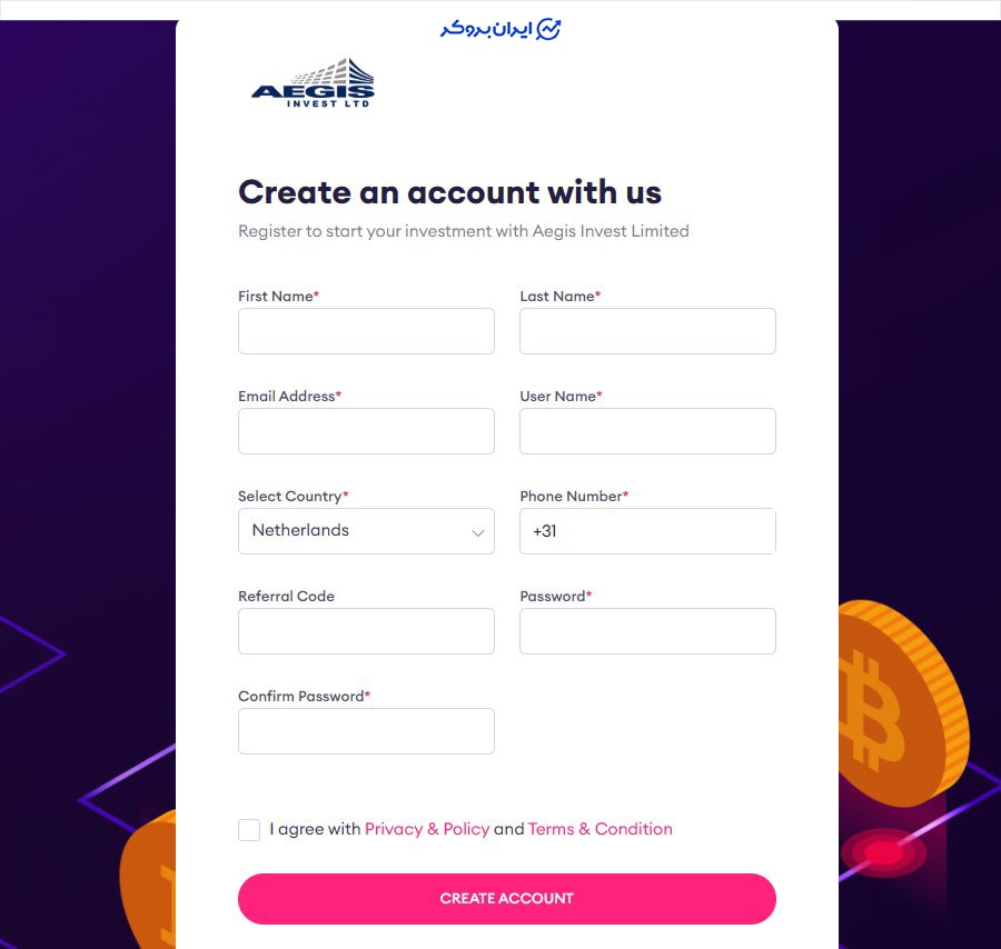 ثبت نام با استفاده از اطلاعات غیرواقعی در AEGIS INVEST LIMITED