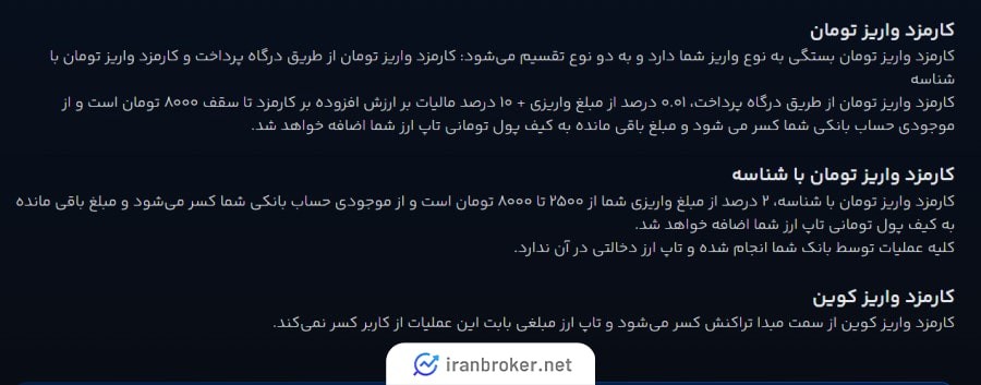 کارمزد واریز در صرافی تاپ ارز
