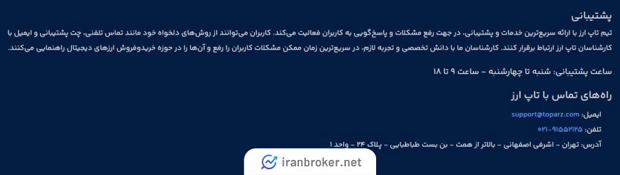 پشتیبانی صرافی تاپ ارز