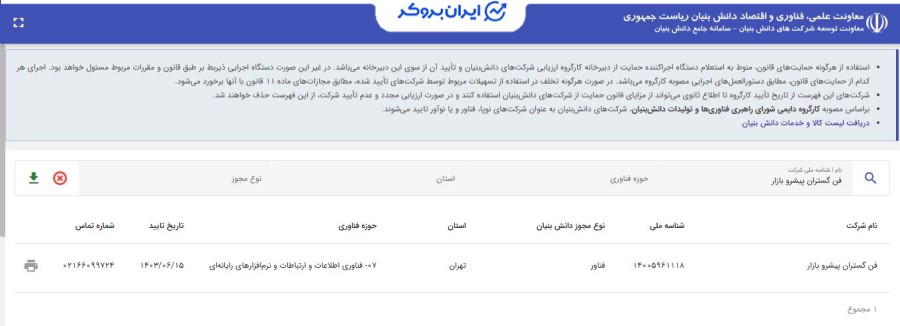 تأییدیه دانش بنیان شرکت ثبتی ترب گلد