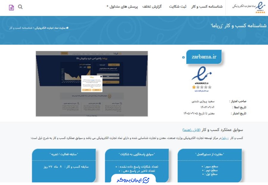 مجوز اینماد زرباما