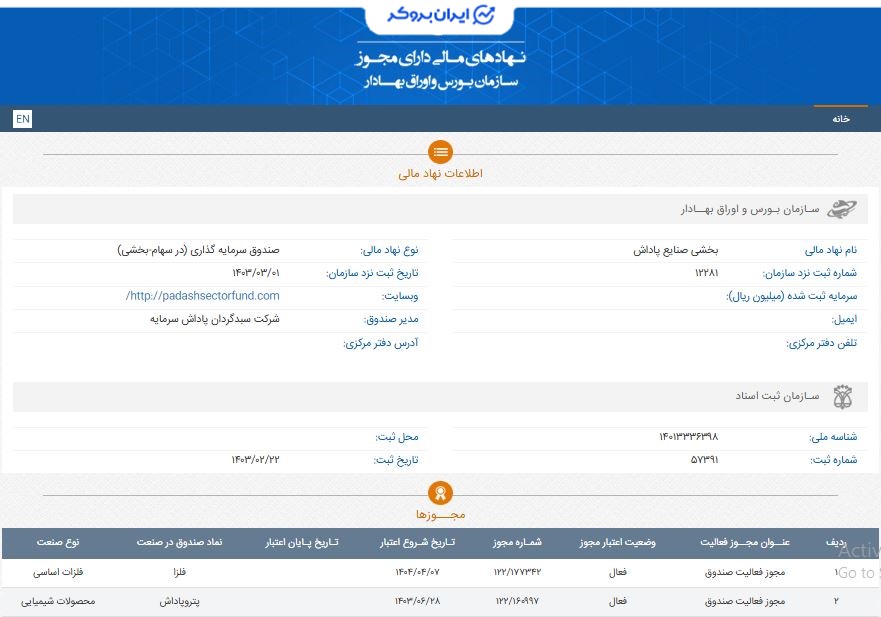 مجوز صندوق بخشی صنایع پاداش با نماد فلزا