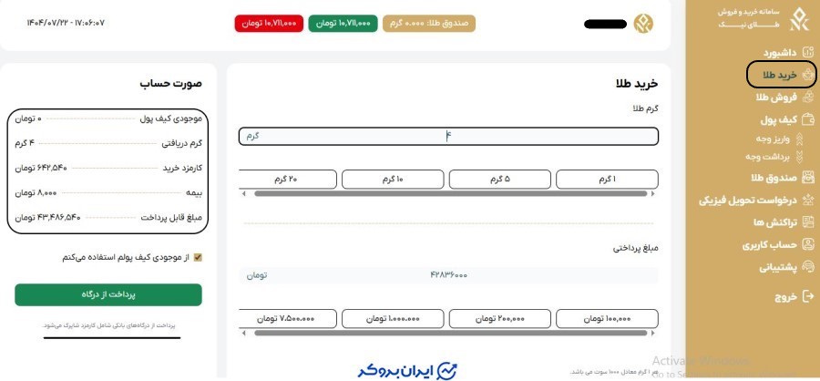 خرید طلا در نیک کوین