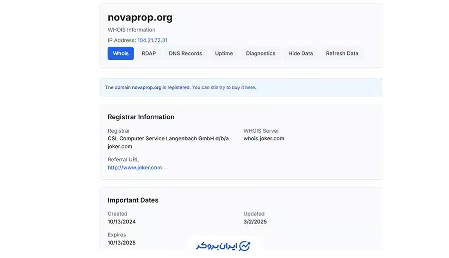 اطلاعات دامنه نوا پراپ
