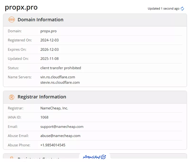 اطلاعات Whois پراپ ایکس (PropX Whois)