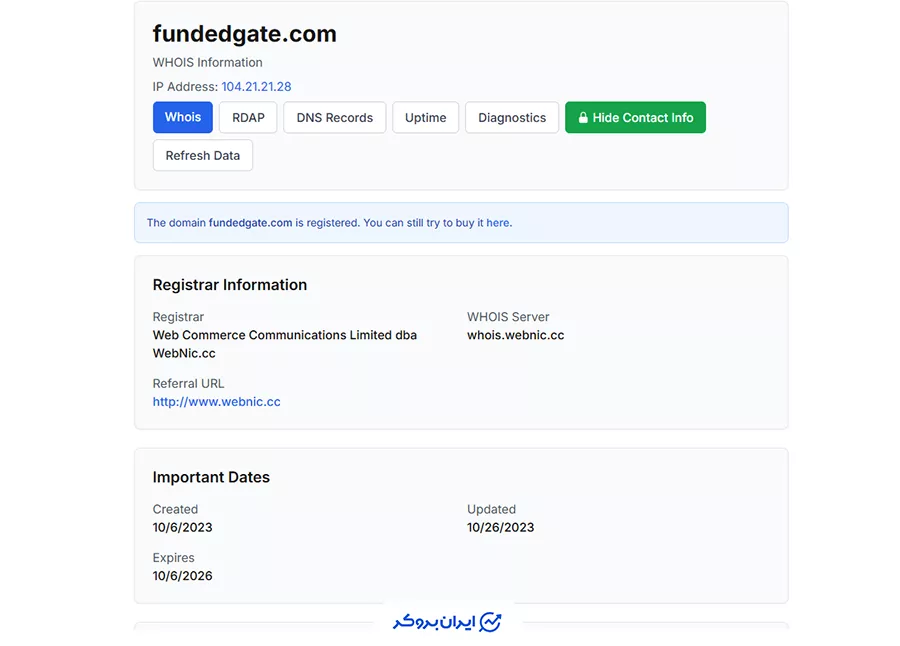 دامنه (Whois) پراپ فرم فانددگیت (FundedGate)