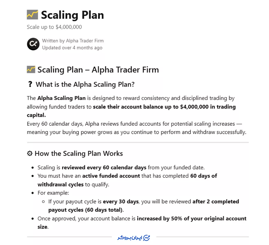 طرح افزایش سرمایه (Scaling Plan) در پراپ فرم آلفا فاندد
