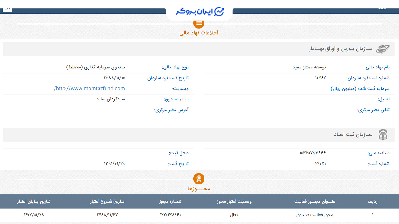 اطلاعات ثبتی صندوق توسعه ممتاز مفید