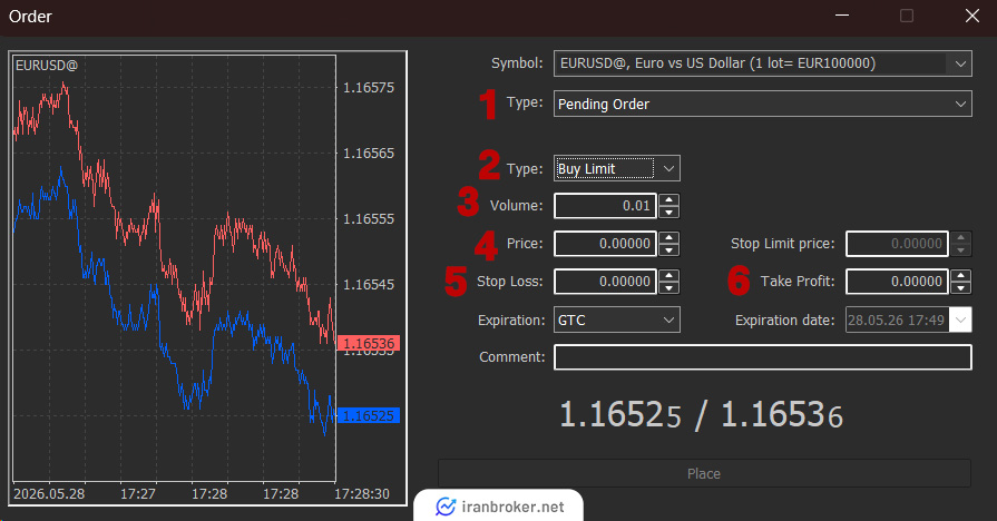 ایجاد موقعیت خرید با قیمت دلخواه