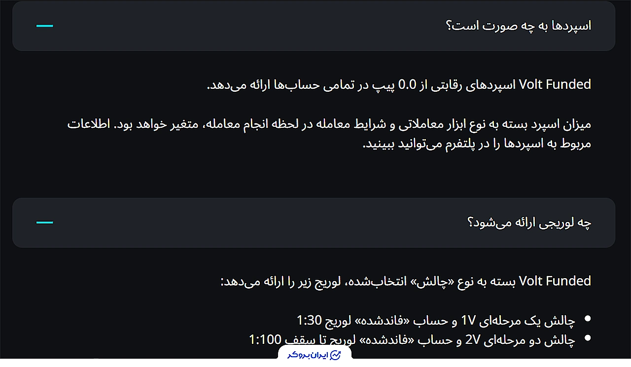 شرایط معاملاتی در Volt Funded