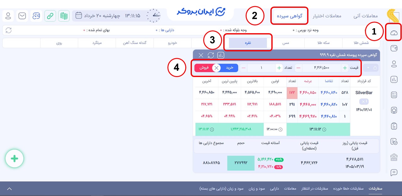 ثبت سفارش و نهایی کردن خرید گواهی شمش نقره