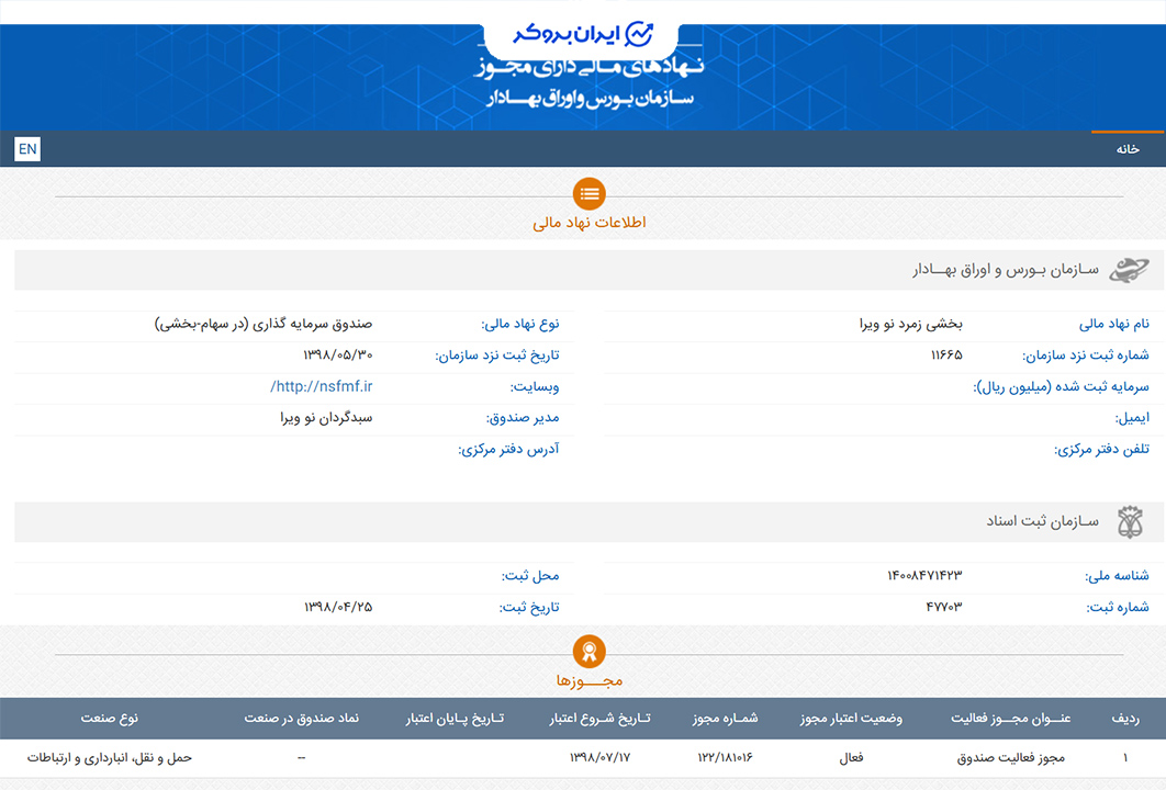 اطلاعات ثبتی صندوق ناوگان