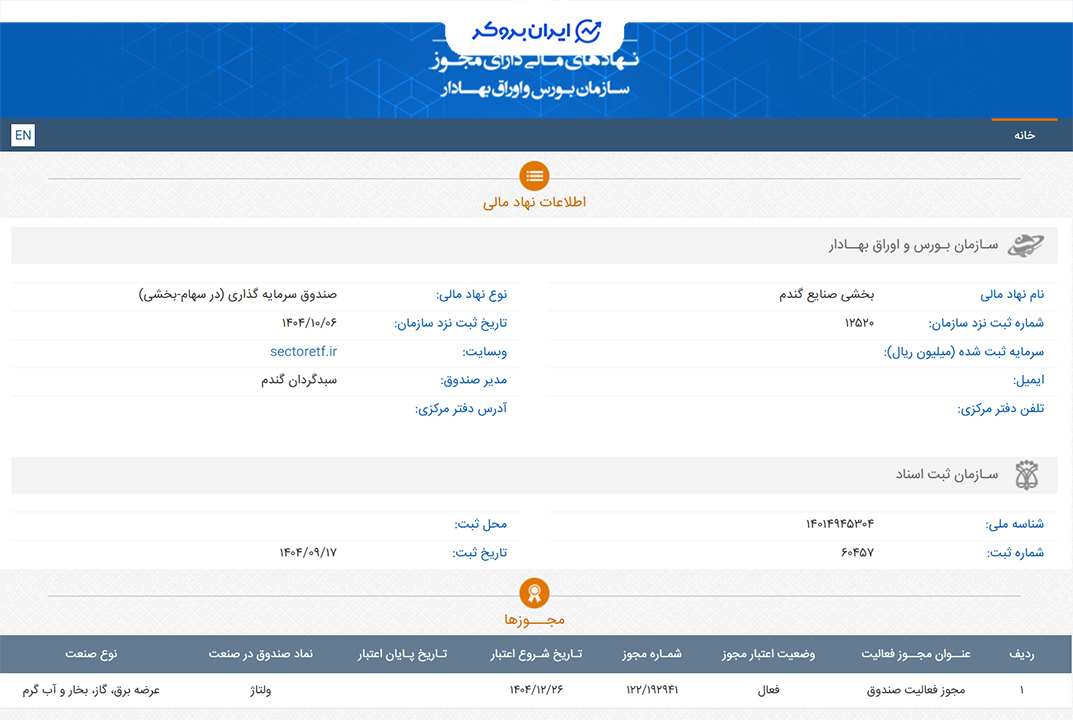 اطلاعات ثبتی صندوق ولتاژ