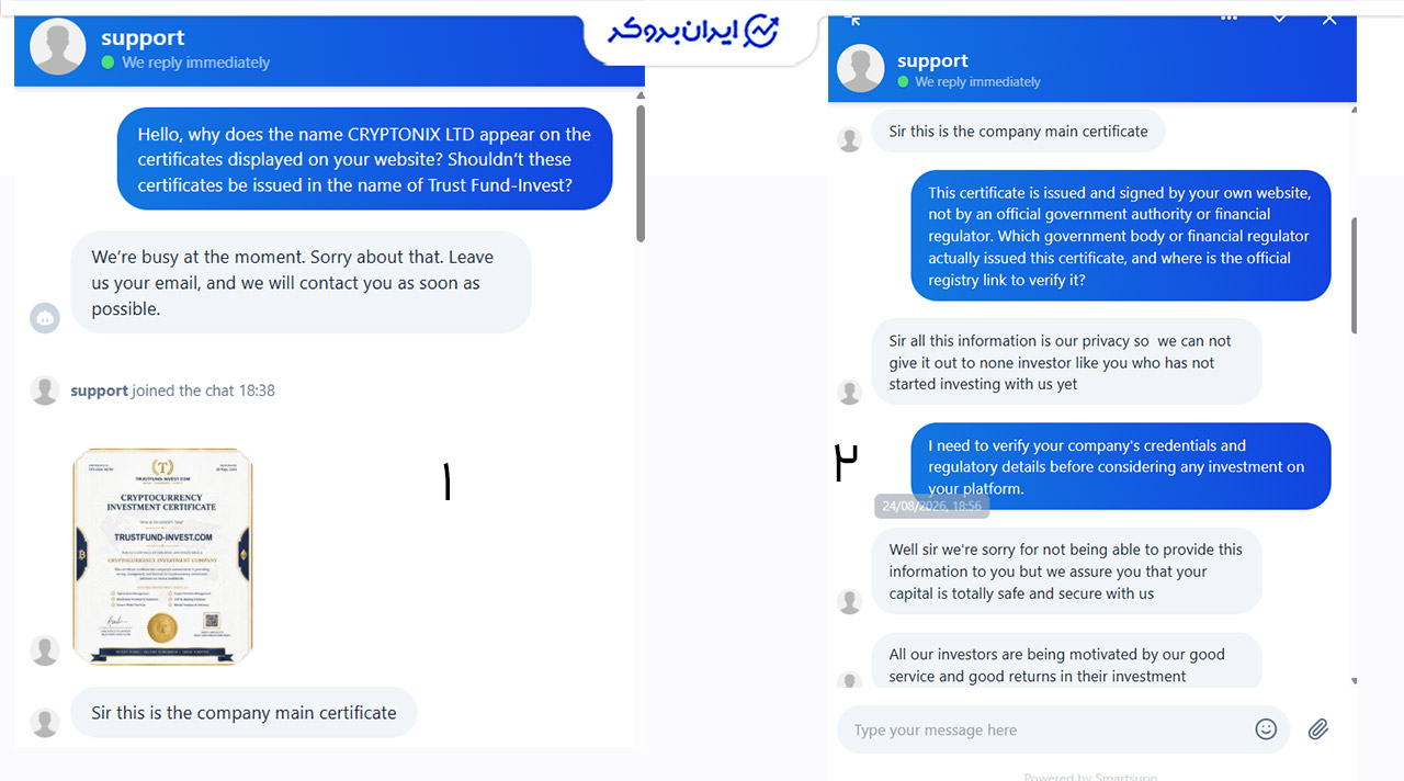 ارائه مجوزهای جعلی در سایت Trustfund-invest